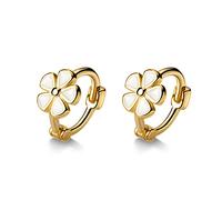 6mm Tiny Cute Flower Hoop Sterling Silver Mini Small Cartilage Hoop Earrings for Women Girls Teens Hypoallergenic Dainty White Enameled Daisy Flowers 18g Piercing Huggie Hoops, 5mm, Plata de ley