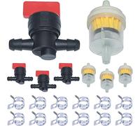 6mm Válvula de Corte y Filtro de Combustible Kit de Reemplazo, AUMEL 4 Piezas 1/4'' Grifo de Combustible Universal + 4 Piezas Filtros de Gasolina + 12 × Abrazadera de Manguera