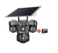 6MP Triple Lenses WiFi Solar Camera PIR Human Detection Night Vision Waterproof Security CCTV Camara Battery Video Monitor,Super HD(WiFi Cam 32G Card)