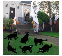 6Pack Halloween Black Cat Decorations Signs with Stakes Glow in the Dark Eyes