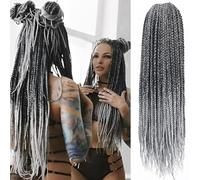 6Packs/Lot Box Braids Crochet Hair Extensions for Braiding Hair Extension Box Braid Crochet Hair Crochet Braids Hair Extensions for Black Women(1B/Grey, Box 18inch)