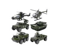 6pcs 1:87 Alloy Sliding Car Model Set Alloy Military Vehicle Mini Diecast Car Toys Set Helicopter Tank Armored Car for Kids Boys