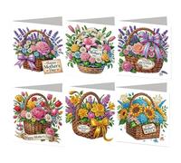 6PCS 5D DIY Diamond Art Cards with Envelopes and Tools, Mothers Day DIY Damond Painting Kit Greeting Card Painting Greeting Cards for Family Friends Holiday Congratulations Gift