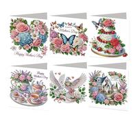 6PCS 5D DIY Diamond Art Cards with Envelopes and Tools, Mothers Day DIY Damond Painting Kit Greeting Card Painting Greeting Cards for Family Friends Holiday Congratulations Gift