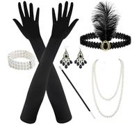 6pcs Accesorios Años 20 Mujer, 1920s Set de Accesorios, Accesorios de Charleston para Mujer, 1920 Great Gatsby Accesorios, 1920s Flapper Accesorios Juego Para Suministros De Fiesta De Carnaval