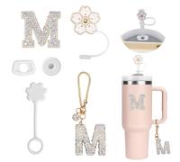 6PCS Accesorios Personalizados para Stanley Cup,Fundas de Pajitas,Decoración de Iniciales, Pegatinas de Letras,Encantos de Letras para Vaso Stanley y Ttapón Antiderrame para Stanley Cup (M)