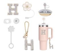 6PCS Accesorios Personalizados para Stanley Cup,Fundas de Pajitas,Decoración de Iniciales, Pegatinas de Letras,Encantos de Letras para Vaso Stanley y Ttapón Antiderrame para Stanley Cup (H)