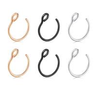 6pcs anillos de nariz falsos Anillos de nariz falsos para mujeres Anillos de nariz con clip para hombres Anillos de nariz falsos no perforantes Joyería Anillos de nariz falsos de acero inoxidable