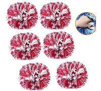 6pcs Animadora Pompones, Cheerleader Pompom, 35cm Pompones de Porristas, Pompones de Lámina Metálica, Cheer Pompones con Manija para Fútbol Deportivo y Danza,Animando a Niños y Adultos (Rojo+Plata)