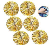 6pcs Animadora Pompones, Cheerleader Pompom, 35cm Pompones de Porristas, Pompones de Lámina Metálica, Cheer Pompones con Manija para Fútbol Deportivo y Danza,Animando a Niños y Adultos (Oro+Plata)
