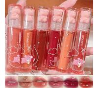 6Pcs Bear Lip Glaze Jelly Lipstick, Liquid Lipstick Cute Bear Lipgloss Moisturizing Lip Stain Plumping Water Lip Gloss Waterproof Long Lasting Cheek Rouge Tint Cosmetics Beauty Makeup