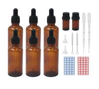 6Pcs Botellas Con Cuentagotas,50ml Ambar Frasco Cuentagotas Cristal,2Pcs Goteros de 2ml，2Pcs Goteros Graduados con Tapas Doradas 80 Lables 2 Cepillos de Detalle Embudos para Aceites Esenciales(50ml)