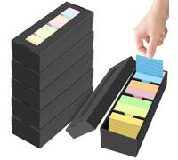 6Pcs Caja de fichas A8, capacidad de 1000 hojas, para papel de 52 x 74 mm, 3 compartimentos extraíbles, caja de vocabulario negro, caja de aprendizaje para notas, material escolar, oficina, hogar