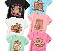 6pcs Camiseta de manga corta para niñas, , y elegante, cómoda camiseta de poliéster para verano con un divertido estampado de de para a día y al . Regalos para niñas