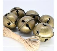 6pcs Campanas Decorativas Navideñas de Color de 6.5cm/2.55in, Productos de Hierro con Campanas, Grandes Campanas Retro Oxidadas, Colgantes Decorativos Navideños, Cuerda de Cáñamo Retro