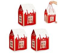6PCS Christmas House Gift Boxes, Christmas Wonderland Cottage Gift Box - 3D Pop up Large House Shaped Paper Candy Box, Winter Festive Goodie Bags Decorations for Candies, Presents (Red* 3PCS)