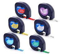 6PCS Cinta de Etiquetas 12mm x 4m, Recambio 91201 91202 91203 91204 91205 12267 para Dymo LT-100H LT-100T XR