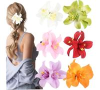 6pcs clips de cabello de flores hawaianos, vidas de cabello hawaianas realistas, clip de flores multicolor para mujeres accesorios para fiestas de playa de vacaciones de verano.