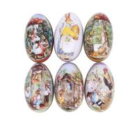 6pcs Creative Cute Tin Bunny Chick Printing Alloy Metal Easter Eggs Shaped Candy Box Holder