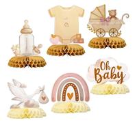 6pcs Decoración Mesa Baby Shower Niña, Centro de Mesa Fiesta Bebé Recién Nacida, Decoración Adorno Mesa Base Panal para Fiesta Baby Shower Recién Nacida Cumpleaños Niña