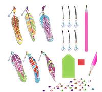 6pcs Diamond Painting Marcapaginas Set,Diamond Painting Kit Plumas Marcapáginas y Colgante de Cristal,Kit de DIY Pintura Diamante Marcapaginas con Plumas para Niños,Adultos,Principiantes, Artesanos
