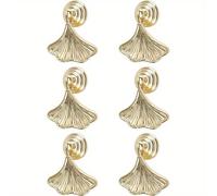 6pcs Elegantes Manijas Doradas con Forma de Hoja de Ginkgo - Metal de , Tiradores de Diseño de Concha de Un Agujero para Armarios, Alacenas y Closets