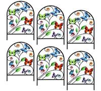 6pcs Garden Fence Panels - Wrought Iron Decorative Garden Edging | Outdoor Courtyard Lawn Border with Flowers Birds Butterflies Dragonflies Metal Fence Art Set