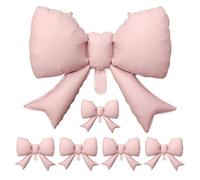 6PCS Giant Pink Bow Foil Balloons 21.65x16.93in Large Aluminum Party Decoration Set For Birthday, Valentine’s Day And Wedding, Cute Ribbon Photo Prop Supplies For Girls Celebration