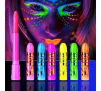 6Pcs Glow in The Black Light Face & Body Paint, Neon Glow Fluorescent Face Paint Crayons for Halloween Club Makeup Xmas Glow Party