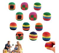 6PCS Hand-Made Knitted Footbag Sack,Assorted Foot Bag Crochet Hacky Ball for Adults,Juggling Balls for Beginners,Multicolored Geometric Pattern Crochet Footbag for Playing Games Party (12pcs)