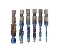 6PCS Hex Shank Combination Tap Set, Spiral Flute Drill Taps, High Speed Steel Thread Tapping Tool with Ti Coating, 3 in 1 Design for Drilling Tapping Chamfering, Industrial Repair (Color plateado)