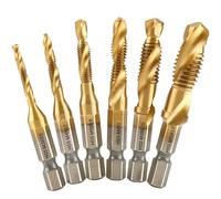 6Pcs HSS Juego Brocas Roscar Rosca, Grifo Manual Recubierto Titanio Vástago Hexagonal, M3 M4 M5 M6 M8 M10 Taladro Cabezal Tornillos Métrico Punta Espiral, Herramienta Perforación Cambio Rápido 1/4"