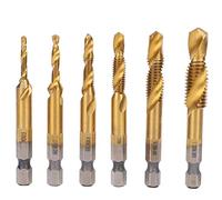 6pcs HSS TAP Drill Bits Juego de alta velocidad Titanio Hex Hex Hous Hous Hool M3 M10 Para proyectos de bricolaje de madera de metal de oro Silver 68 mm