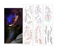 6pcs Lightning Glow-in-the-Dark Tattoo Stickers, Luminous Temporary Tattoos,Lightning Stripes Half-arm Fake Tattoo Stickers，Suitable for Halloween Carnival Party Supplies (6pcs)