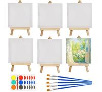 6PCS Mini Lienzos con Caballete, Mini Lienzo y Caballete Set, Caballete de Madera para Mesa, Caballete Pintura Pequeño Plegable para Niños Adultos Pintar, Dibujar