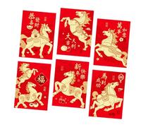 6pcs Monedero Curva Dibujos Animados Caballos Papel Temático Zodiacs Chinos 2026 Embalaje de Regalo Decorativo Embalaje de Regalo Ejempecedor Diseño de Extremo de Caballo Paquetes Rojos