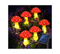 6Pcs Mushroom Solar Garden Lights, LED Outdoor Garden Ornament Statues Yard Deco Fairy Gnome Garden String Lights Christmas Decoration (Red)