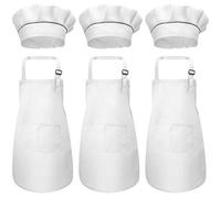 6Pcs Niños Gorro de Cocinero, Infantil Delantales de Chef con Bolsillos, Niñas Ajustable Delantal de Cocina Jardín, Delantal de Cocinar para Hornear Pintar Artesanía (7-13 Años) (Blanco)
