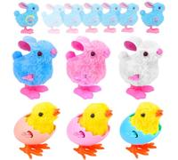 6Pcs Pascua Pollitos y Conejos Juguetes de cuerda, Pascua Regalos para Niños, Reloj Saltar Pollito Conejito Pascua Juguetes suaves para los niños, simulado de peluche Conejo de cuerda Juguete (A)