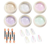 6pcs Polvo de clavos cromados 6 colores Efecto espejo polvo de clavos perlas 3 gramos brillo aurora iridiscente holográfica para decoraciones de arte de esmalte de gel..