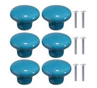 6Pcs Pomos de Cerámica para Armario Redondas Perillas de Los Muebles para Habitación de Niños Gabinetes de Cocina Estantería (Azul)