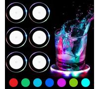 6PCS Posavasos LED de Colores Diámetro 10cm Luminosos La batería dura más (aprox. 45 h) para Bebidas Acrílico Redondo Transparente Impermeable Luces de Ambiente Posavasos Luminosos para Vasos Botellas