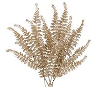 6pcs Purpurina de Navidad de 63 cm, helecho Boston artificial, hojas de purpurina rojas, púas florales, decoraciones de árbol de Navidad, tallo de hojas artificiales para adornos de árbol de Navidad