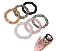 6Pcs Rhinestone Hair Tie & Crystal Beads Hair Ropes: Sparkly Beaded Scrunchies, Glitter Elastic Ponytail Holders with Bling Decorative Bands for Women, Fancy Stretchy Hair Accessories (Colorful Set)