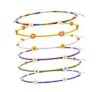 6pcs Rice Bead Flower Necklace Accessories Travel Alloy The Flowers