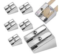 6Pcs Sacapuntas de Metal de Doble Agujero Pequeño, Ø8/11mm Mini Sacapuntas de Aluminio Portátil, Sacapuntas de Aleación de Cuña con 2 Agujeros para Escolares Niños Oficina