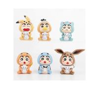 6pcs/set Crayon Shin-chan as pokemon Eevee Pikachu Bulbasaur Charmander Squirtle Psyduck Action Figure Toys 9CM