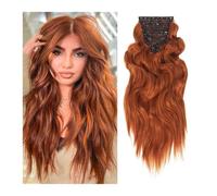 6Pcs/Set Red Orange Synthetic Hairpiece Long Wavy Clip In Hair Extension Thick Double Weft for Women, 22 Inch Wear and Go