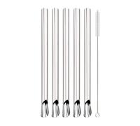 6Pcs Stainless Steel Straw Reusable Pearl Milkshake Bubble Tea Straws With Brush Stirring Smoothie Spoon 64(Silver)