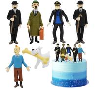 6pcs TinTin Mini Figuras Tarta Decoración, Cartoon Adornos para Tartas, Adornos de Tartas para Niños,Decoración de Pastel de Cumpleaños